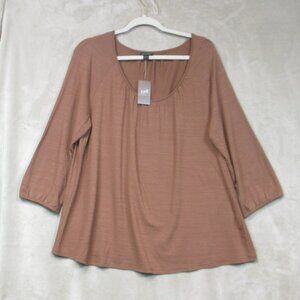 NWT J. Jill Women's Wearever Brown Shirred Jersey Knit 3/4 Sleeve Top Size Large
